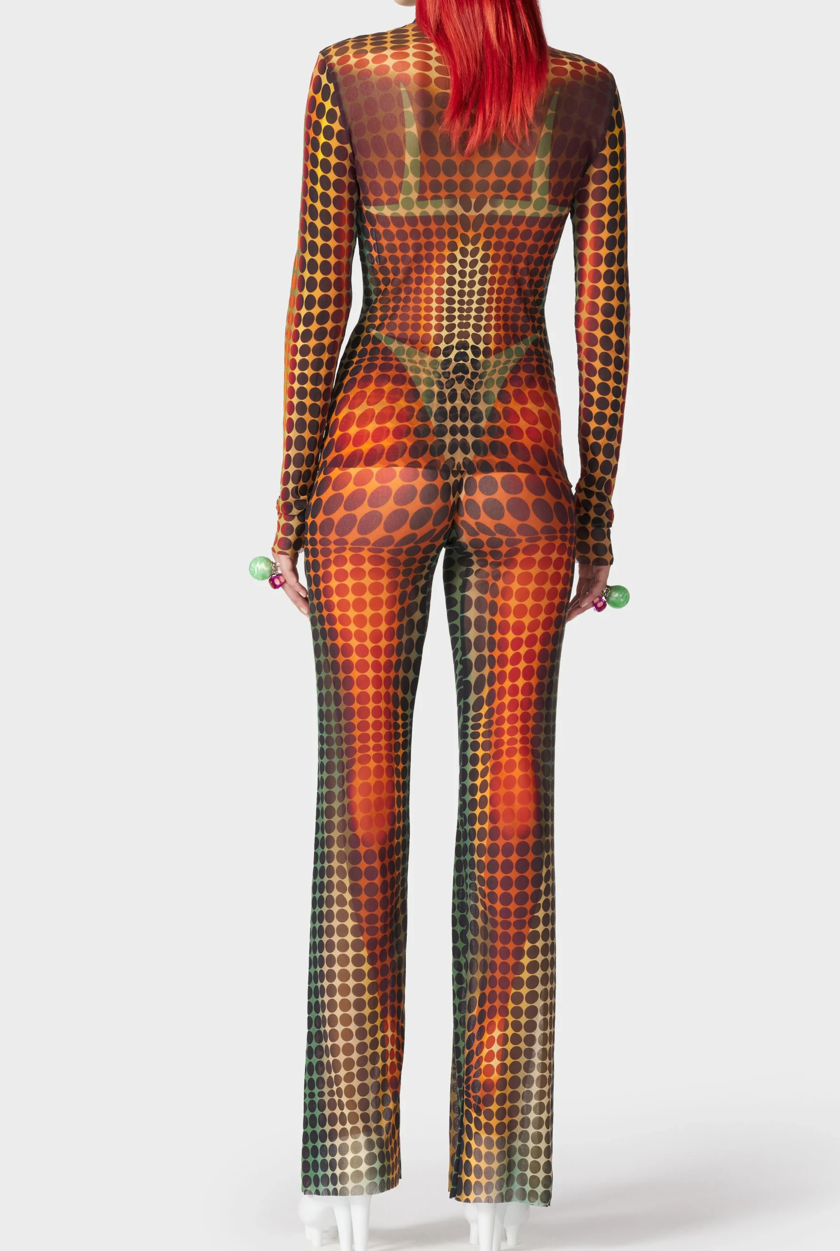 The Brown dots print Mesh Top