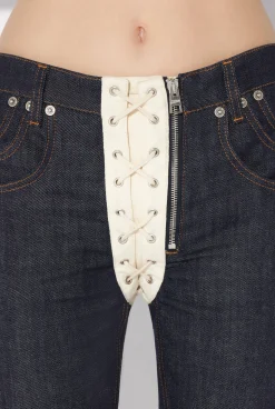 The Contrasting Lace-Up Denim Jeans